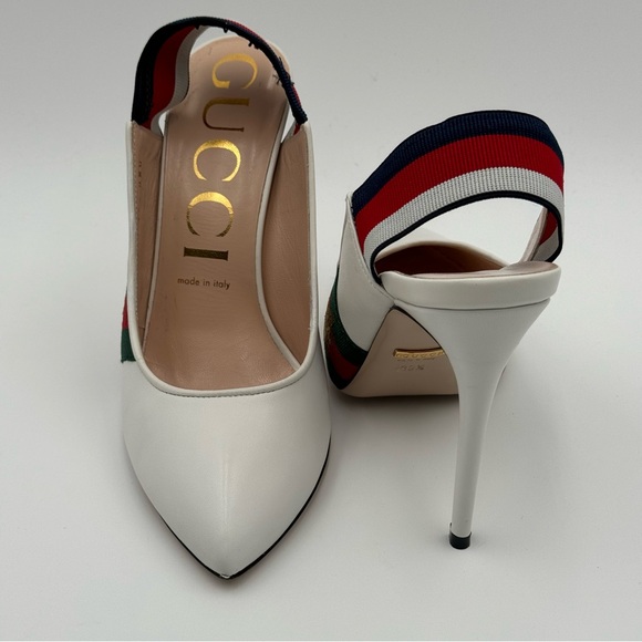 Gucci White And Red Leather Sling Back Heels (525942) Size 39.5 - Picture 6 of 17